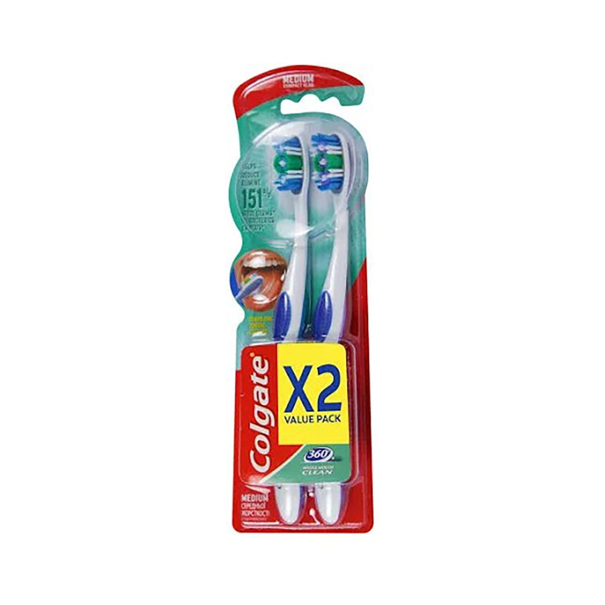 6001067390015.jpg Colgate 360 Whole Mouth Clean Toothbrush Pack of 2 - Image 1