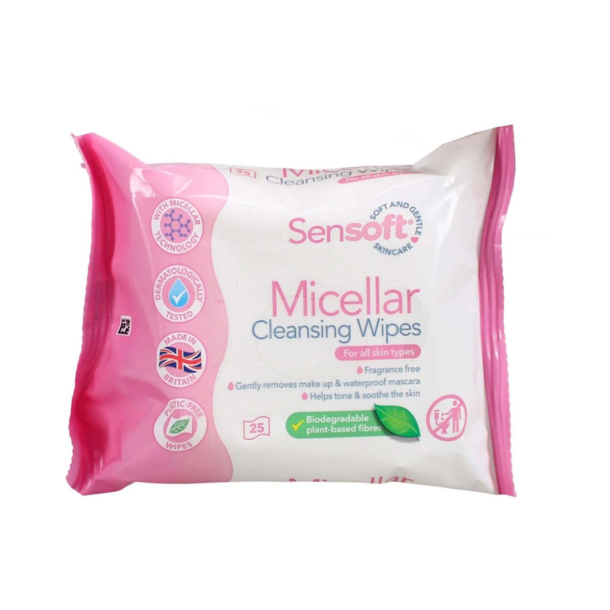 5017044002131 Sensoft Plastic Free Facial Cleansing Wipes Micellar 25's - Image 1