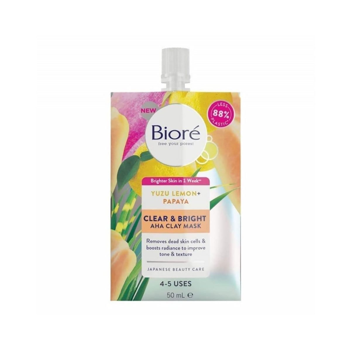Biore Clay Face Mask Clear & Bright AHA Yuzu Lemon & Papaya 50ml - Image 1